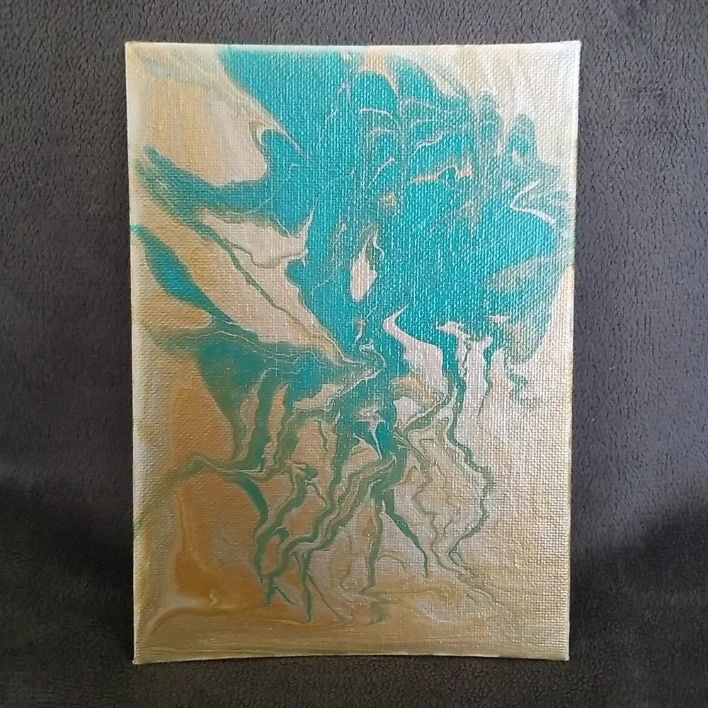 5×7 Teal Silver and Gold Marble Painting
